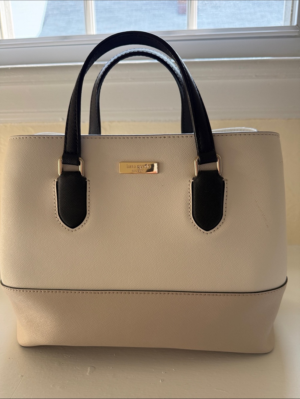 kate spade Two-Tone Cream and Black Structured Satchel